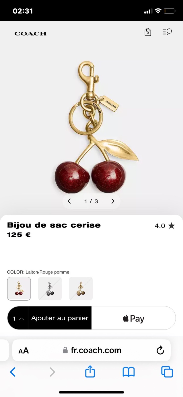 Porte clé coach cerise