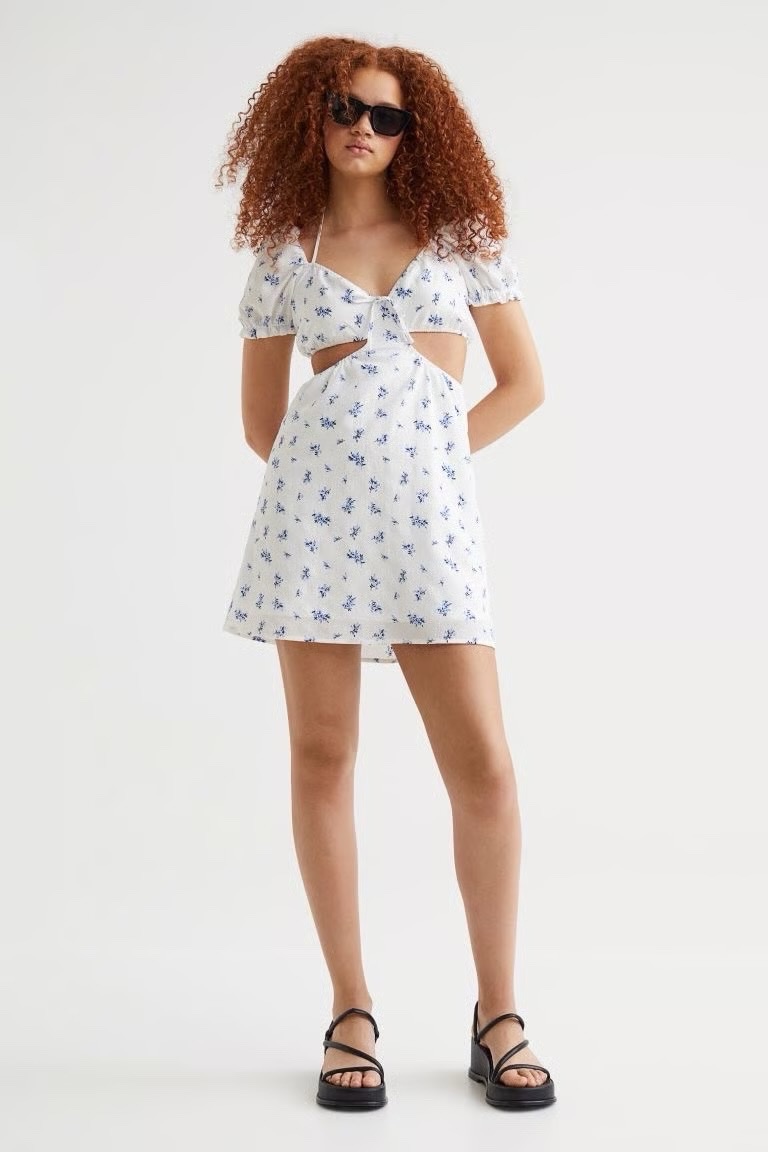 H&M Divided Cut-Out White/Blue Floral Dress