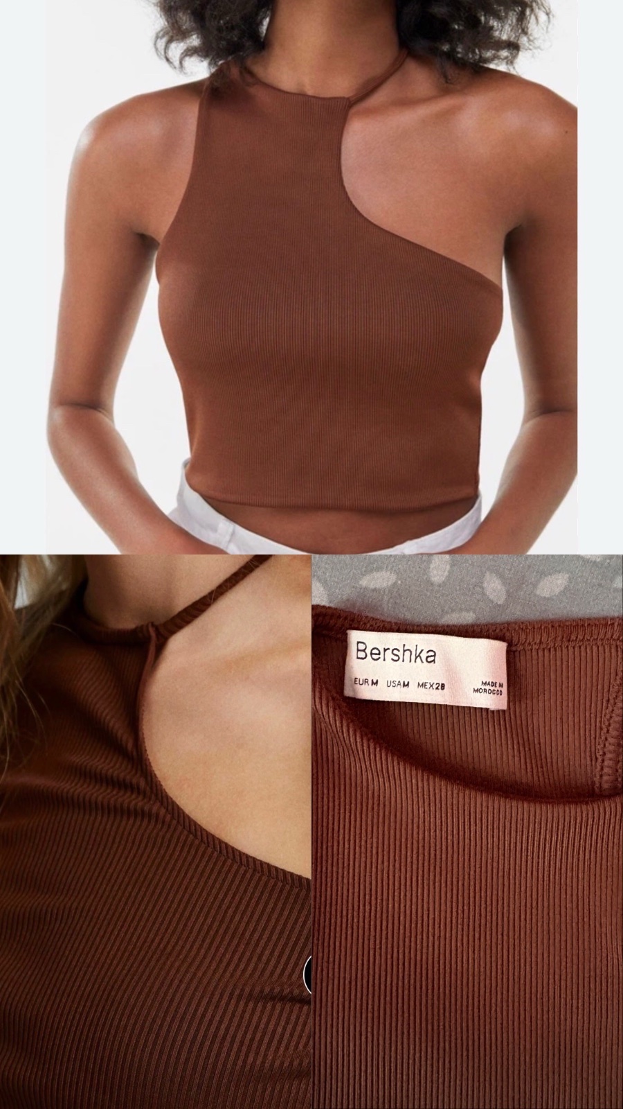BERSHKA Brown one shoulder crop top🤎🤎🤎