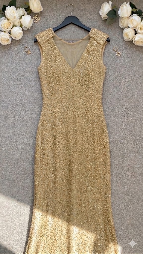 Robe soiré beige doré