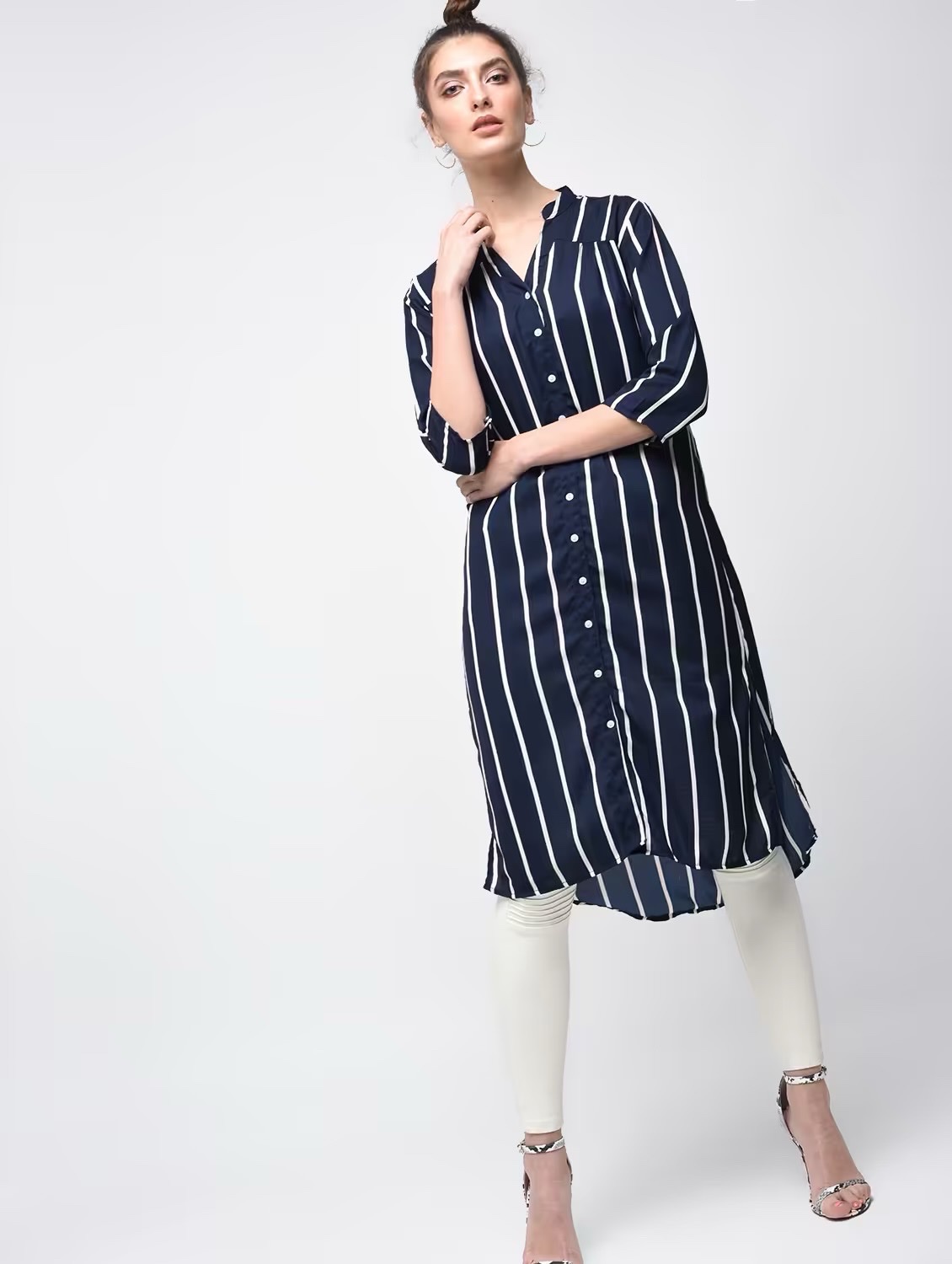 Robe chemise longue rayée bleu marine marque RUHAAN'S Taille S