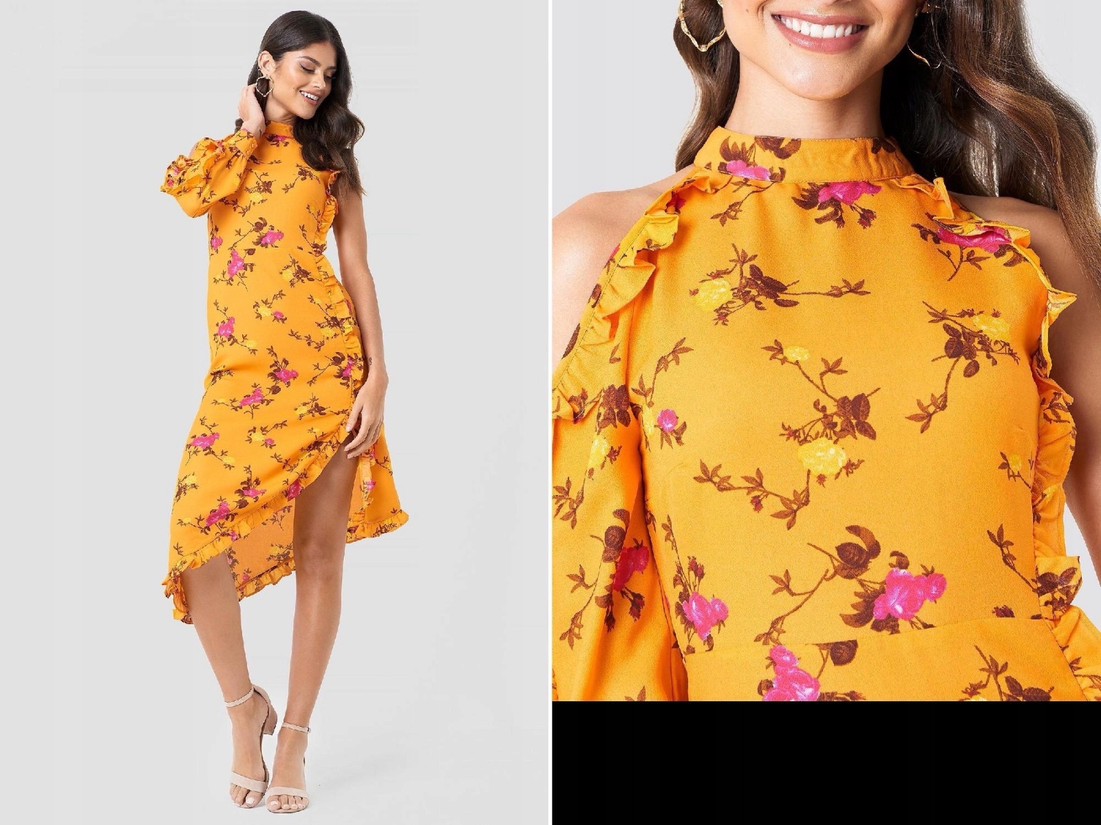 Robe fleurie jaune NA-KD – Taille 36 – Identique à la photo portée