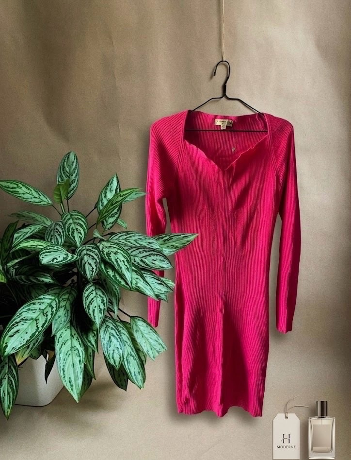 Robe pull fuchsia côtelée 