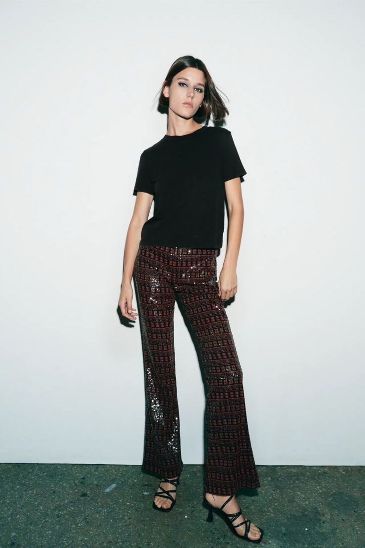 Pantalon ZARA à sequins bordeaux