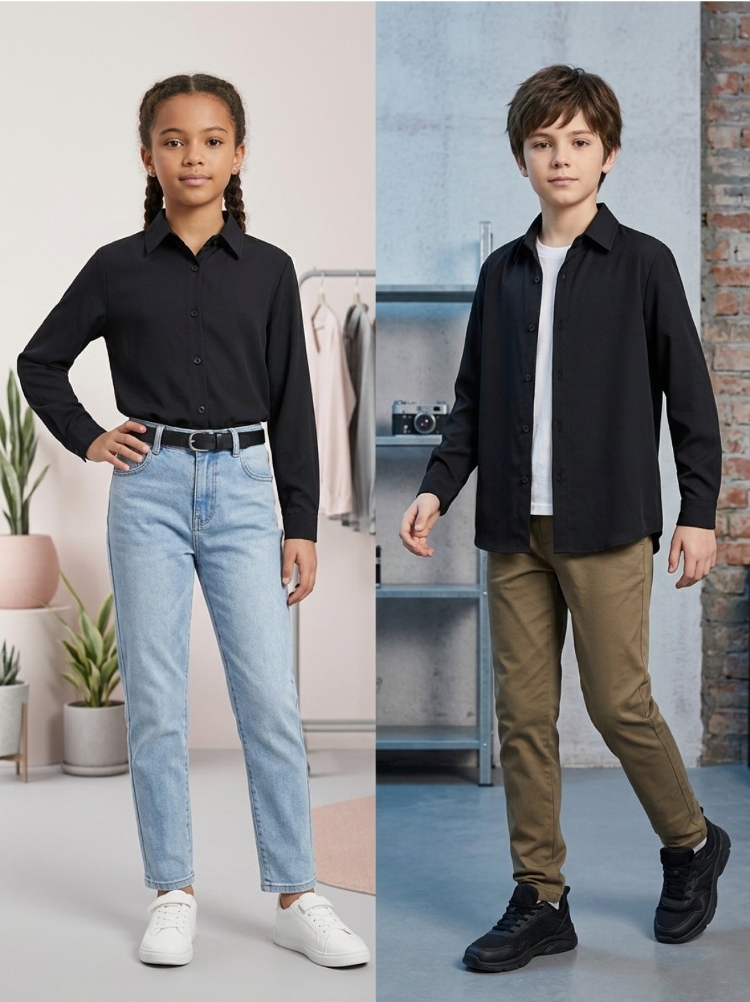 Chemise noire pour enfant/adolescent ( unisexe) à manches longues.Taille 11-12 ans 