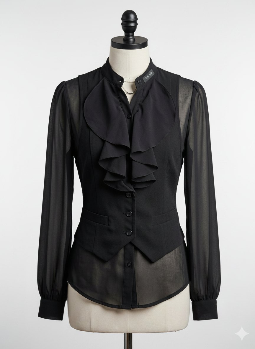 Chemisier noir à volants et transparence - Marque The End T:S/M