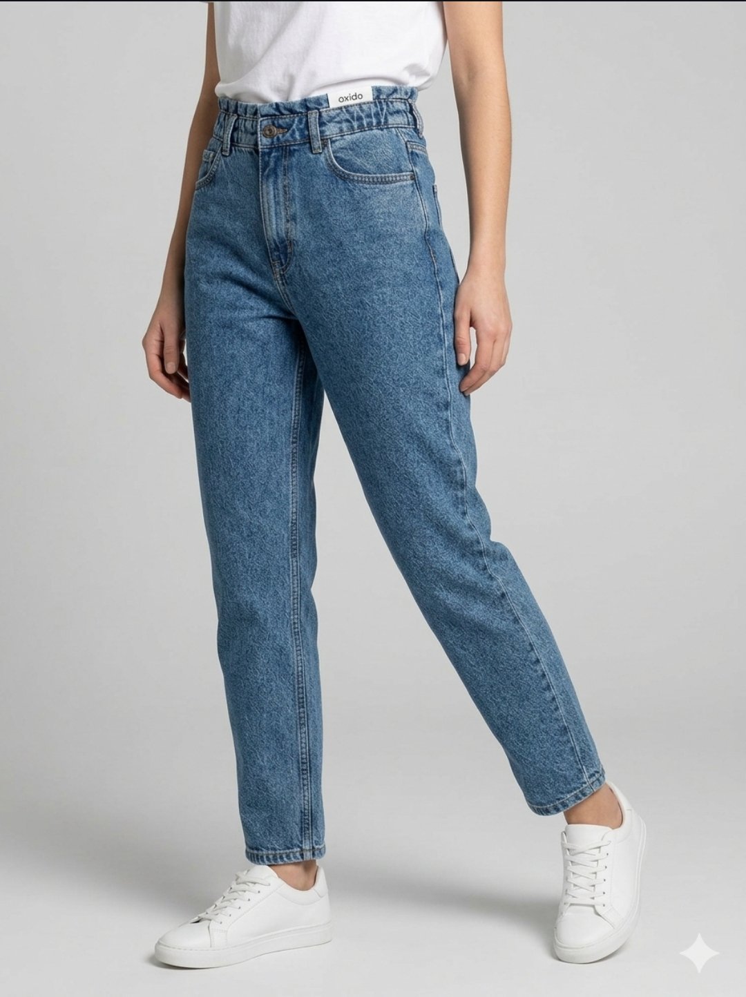 Jean mom taille haute bleu moyen – Marque Oxido
