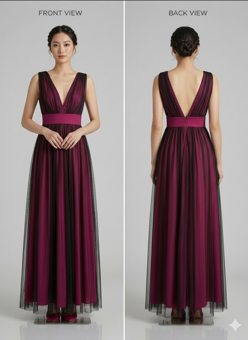 Magnifique Robe de Soirée Longue Mixeri – Coupe Empire & Tulle Plissé – Excellent État-très très confortable 