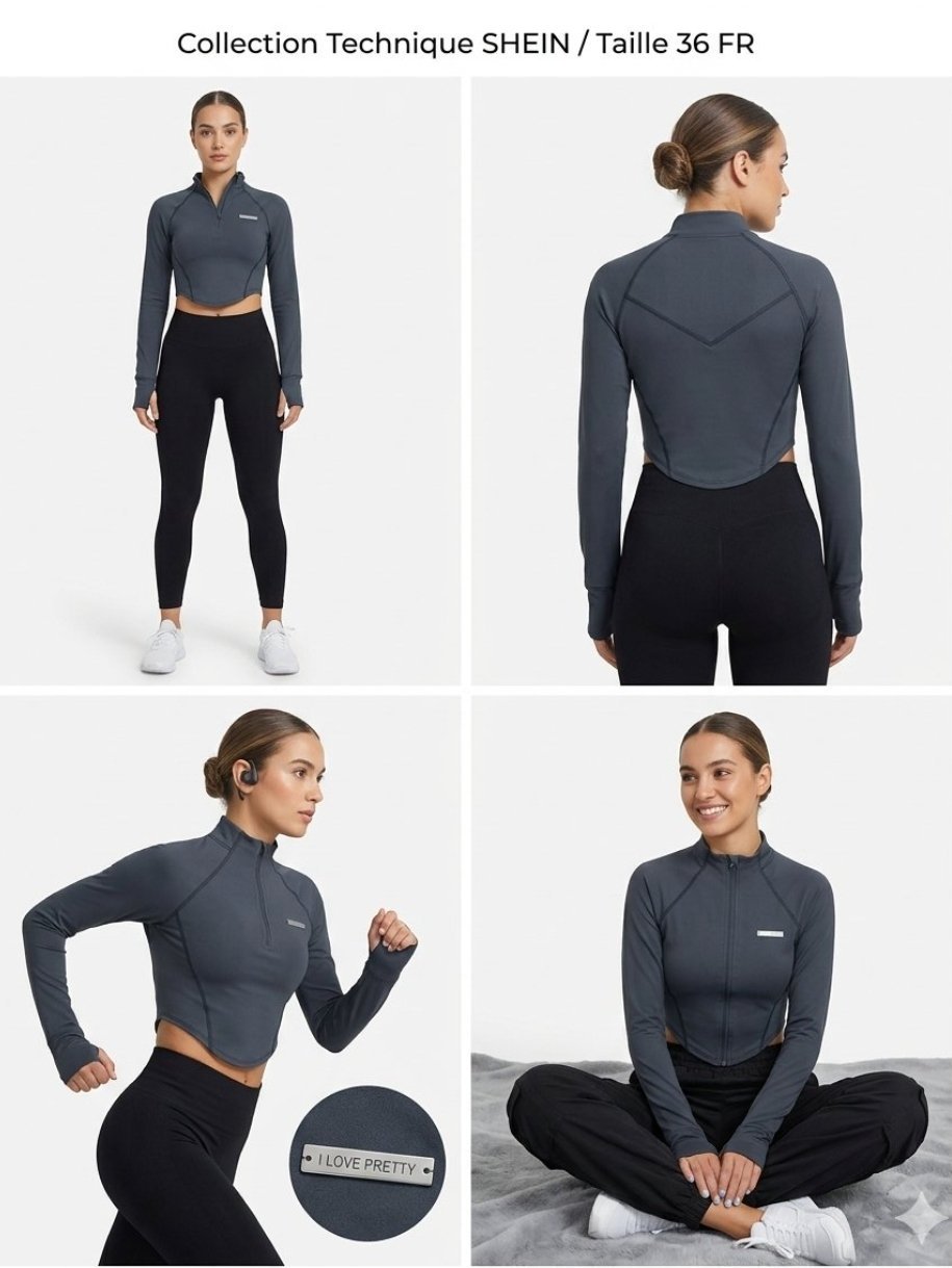 Crop top sport gris anthracite SHEIN – Neuf/Très bon état – Taille 36