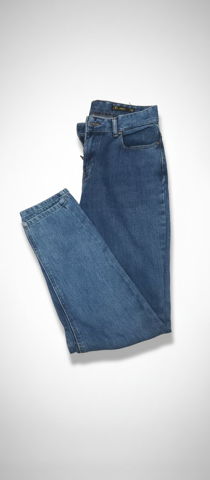 Jean mom/slim taille haute bleu denim 