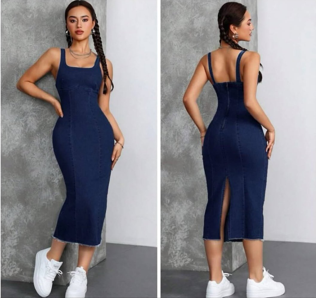 Robe midi en jean moulante de la marque MEBON–T36/38/40– Avec fente arrière