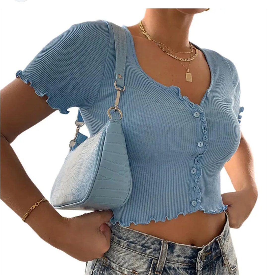 Crop Top Vert Sauge / Bleu Poussière – Style Coquette & Casual 🌿✨ TS/M/L