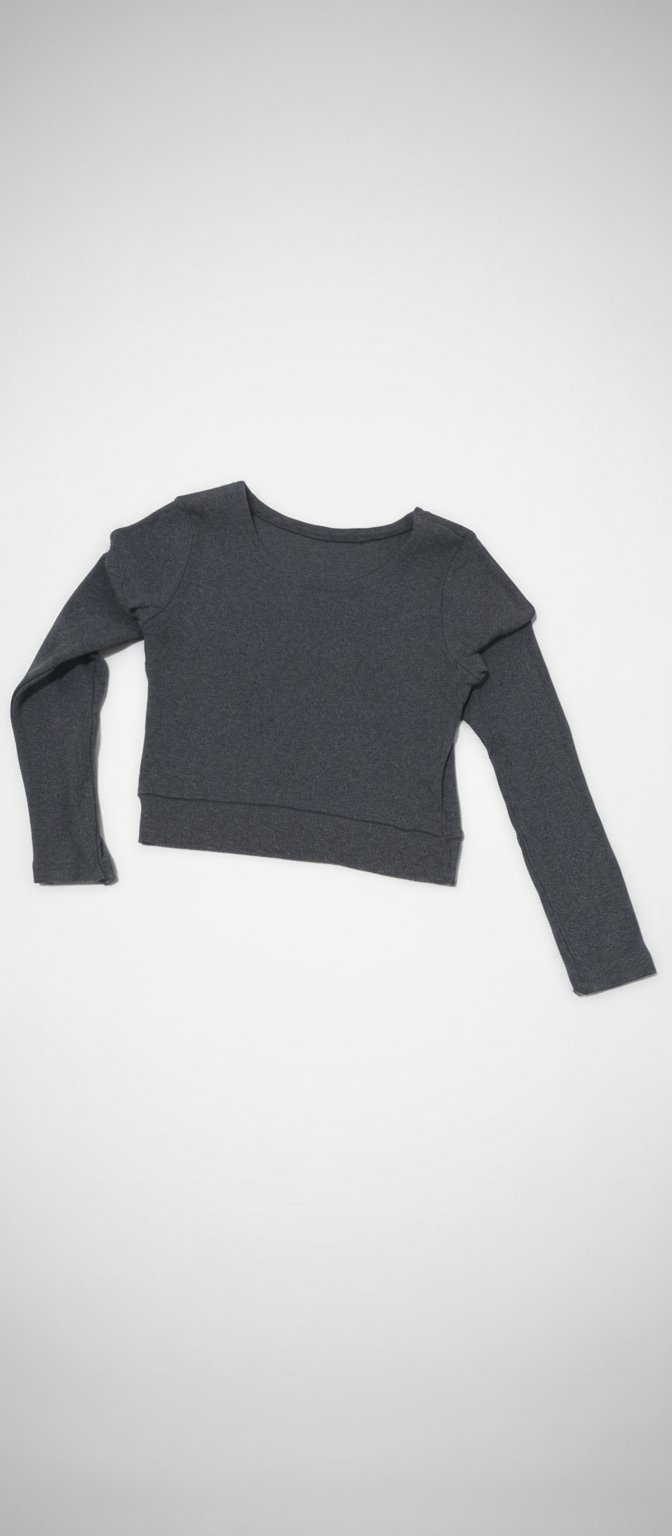 Crop Top Manches Longues Gris Anthracite - Coupe Ajustée