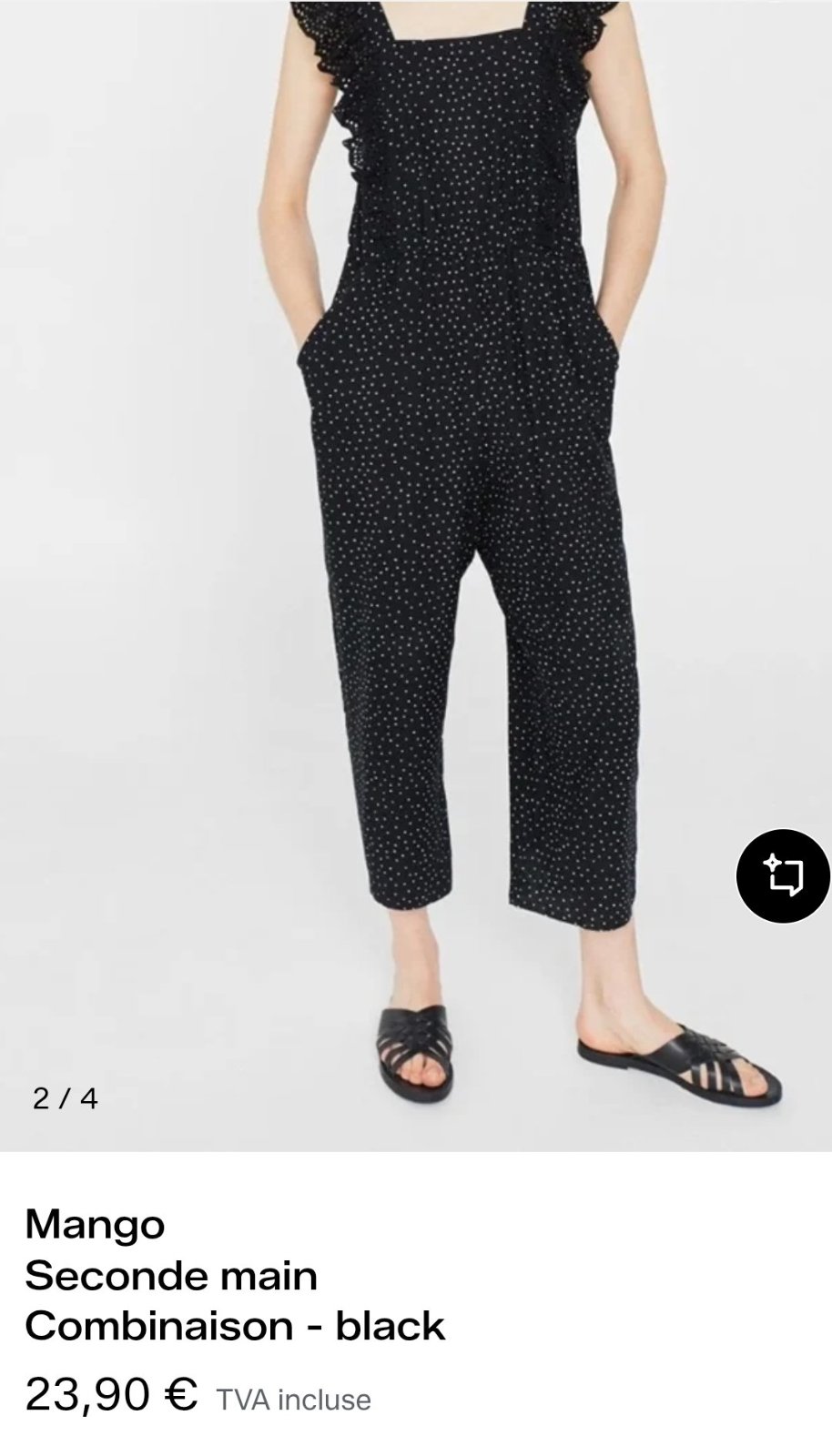 Combinaison-pantalon Mango noire à pois et volants - Taille 36