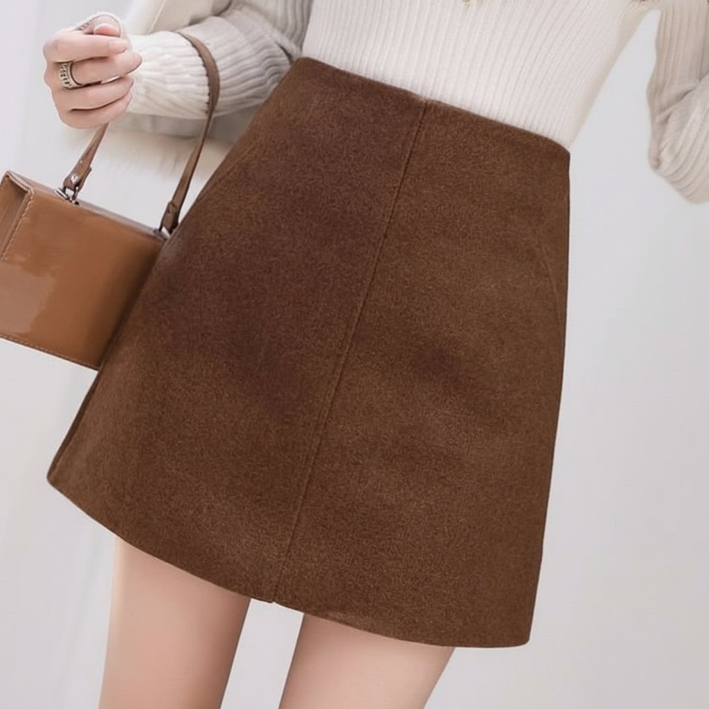 🟤 Jupe courte marron coupe trapèze (A-line)