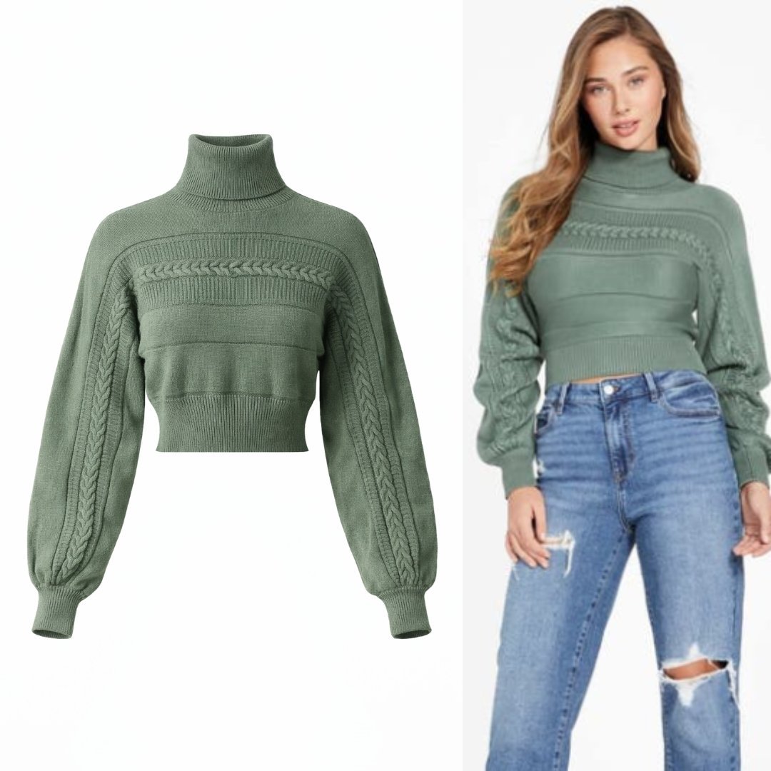 🏷️Pull GUESS col roulé cropped vert kaki - état neuf (porté une seule fois)✨