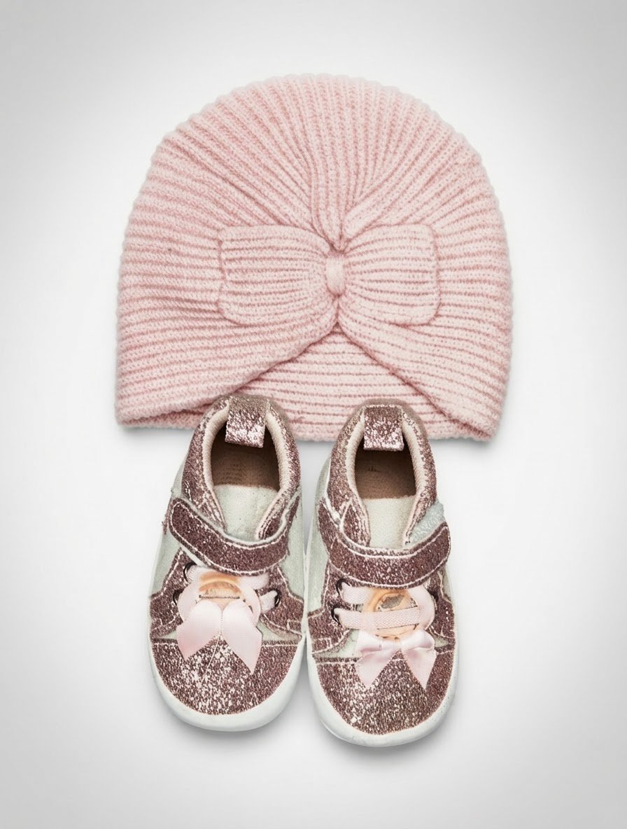 👶🩷 À VENDRE : CHAUSSURE & BONNET BÉBÉ – 6 MOIS 🩷👟 ✨ 