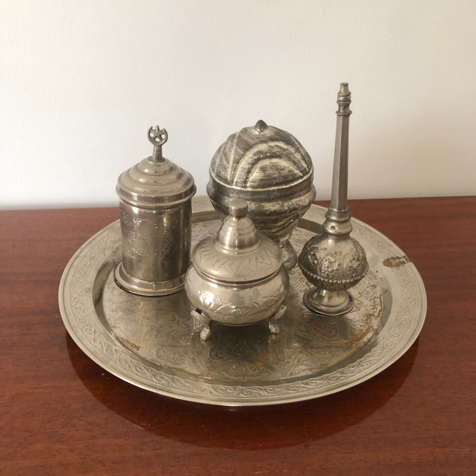 Set très ancien en cuivre et métal argenté