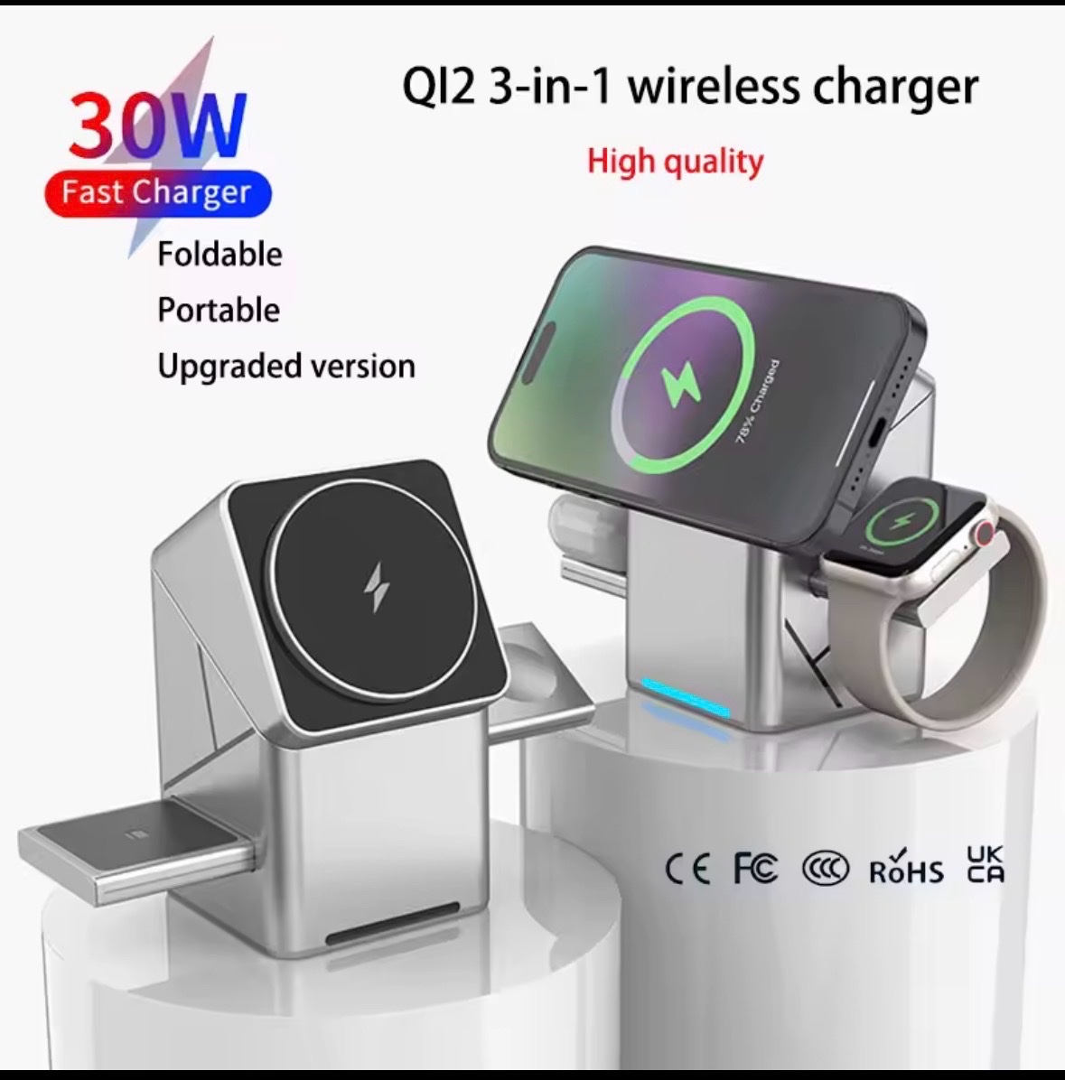 2026 New Touch Auto Rotation Magnetic Charging Stand for iPhone 16 15 14 13 Pro Max Samsung 3 in 1 Wireless Charger