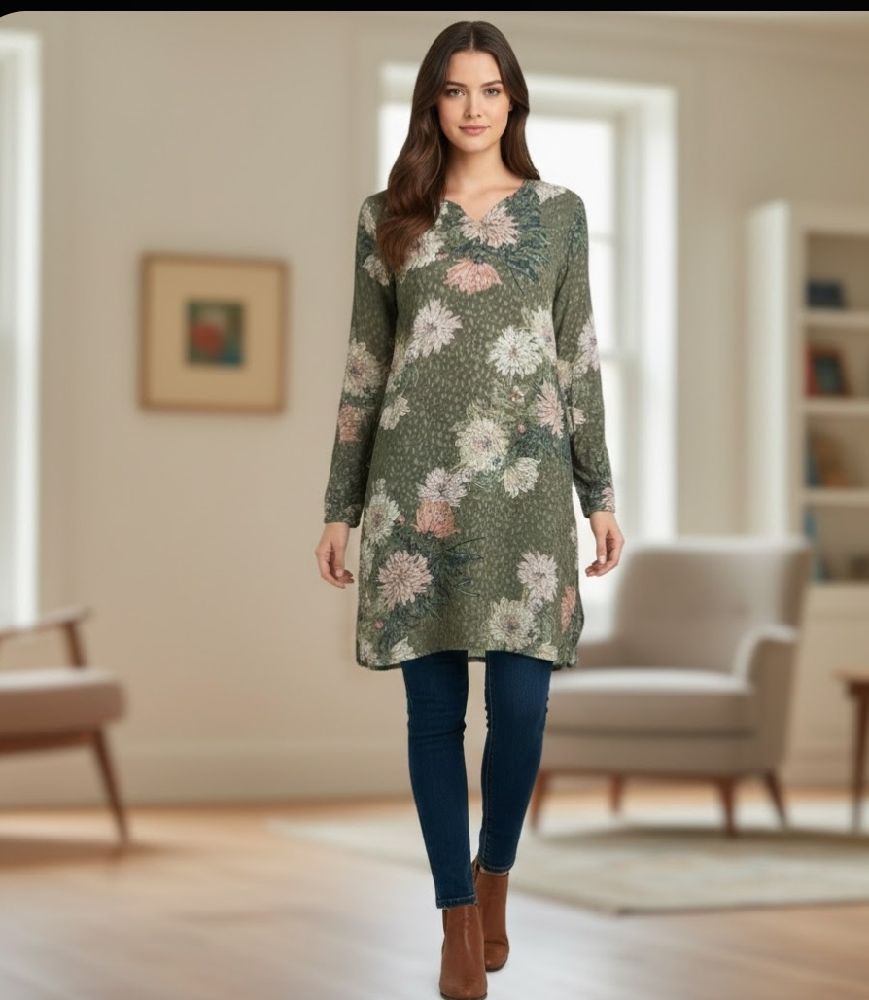 Pull été vert fleurie 