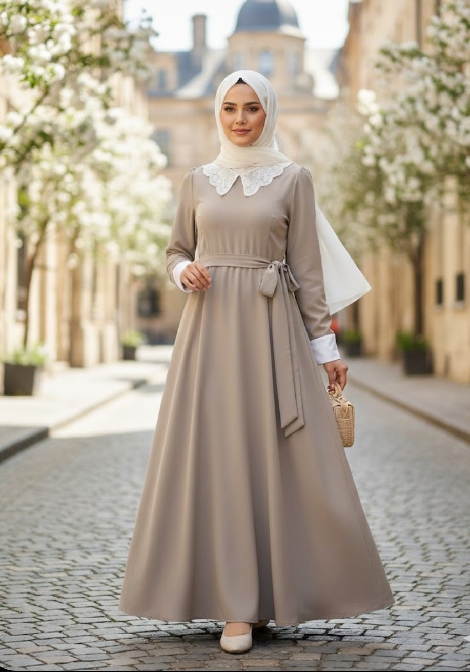 Robe beige + foulard 