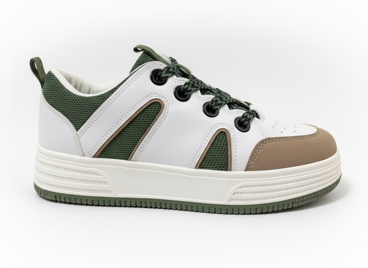 Baskets Mode Merry Scott - Blanc et Vert Olive