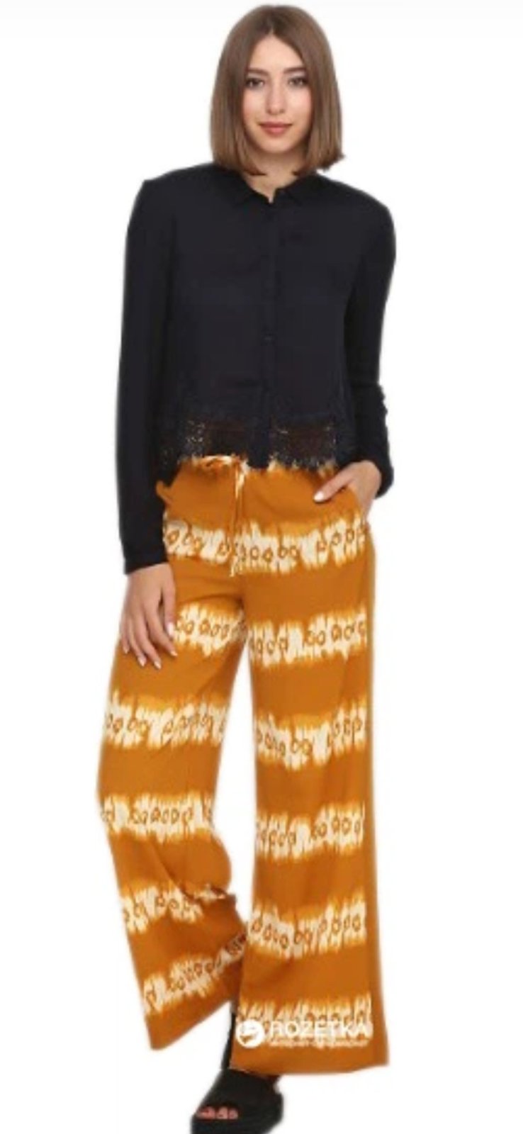 Pantalon large marque H&M couleur jaune motard 