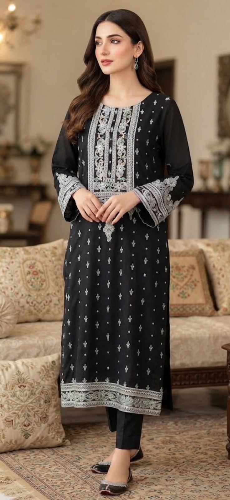 Élégant Kurta noir marque MARIA.B.🩵💙🩵💙🖤🩶🖤🖤