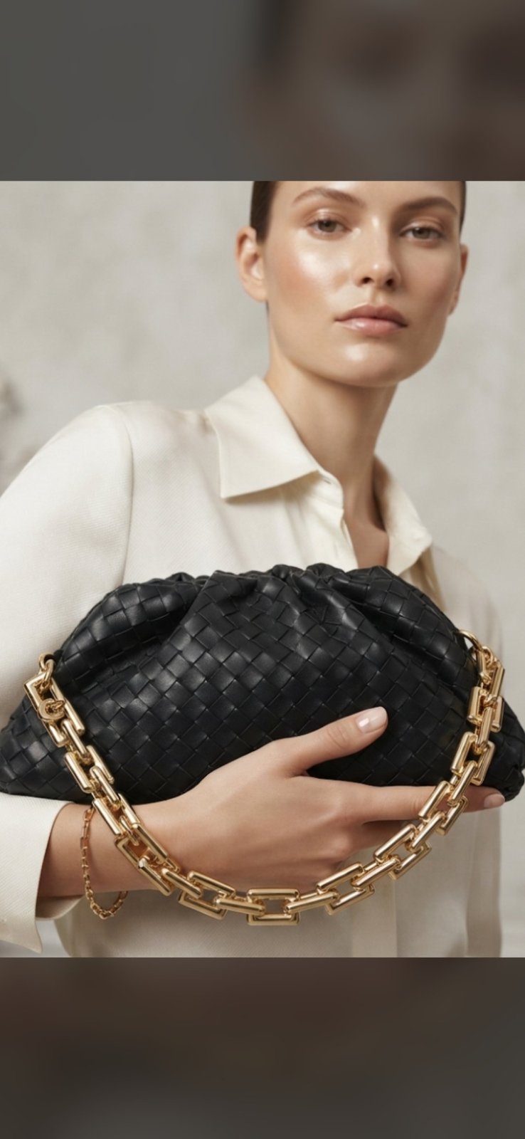 Superbe  pochette femme  en cuir tressé avec chaîne en métal doré marque 💝💝TOM&EVA💝💝