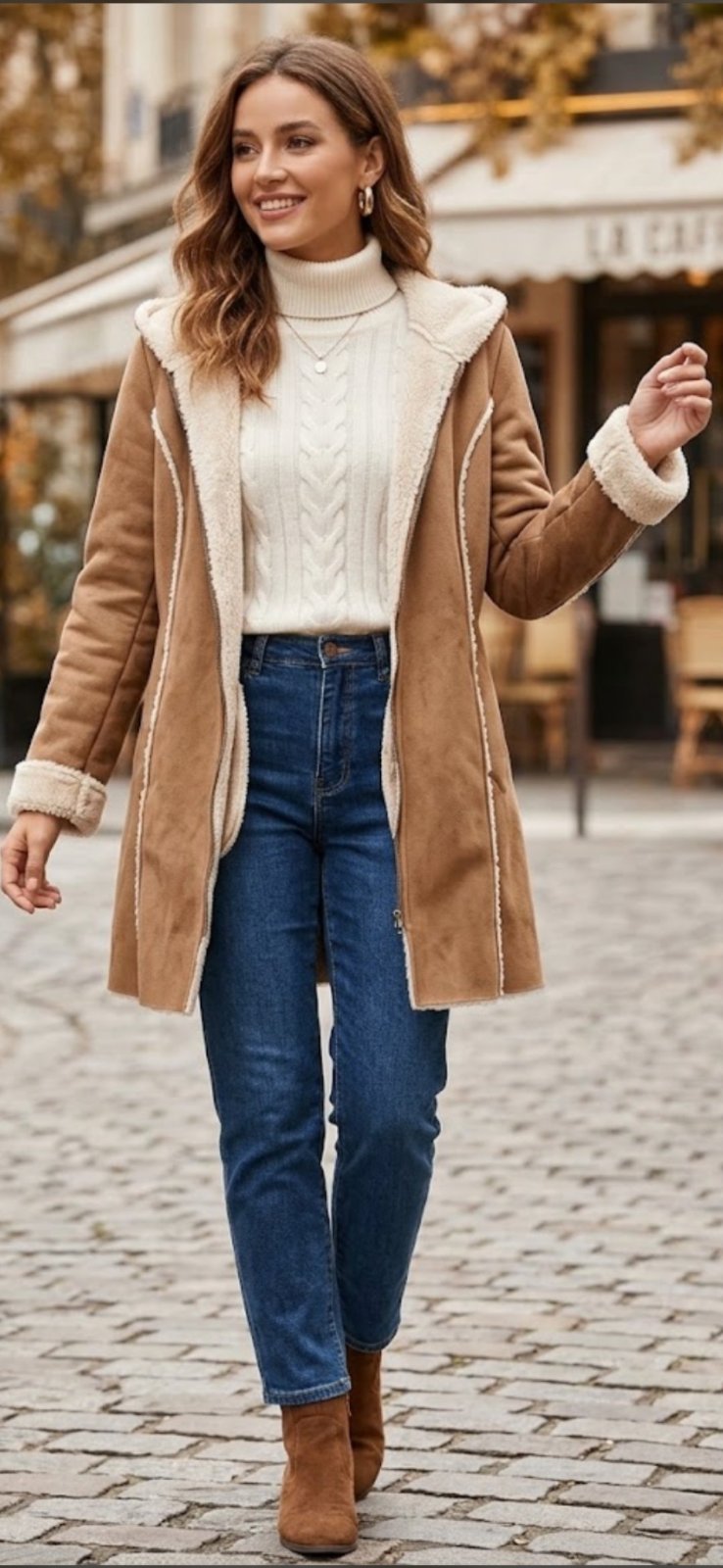 Magnifique monteou à capuche de style suédine (daine) marque C&A 🤎🤎🤎 longueur 82cm