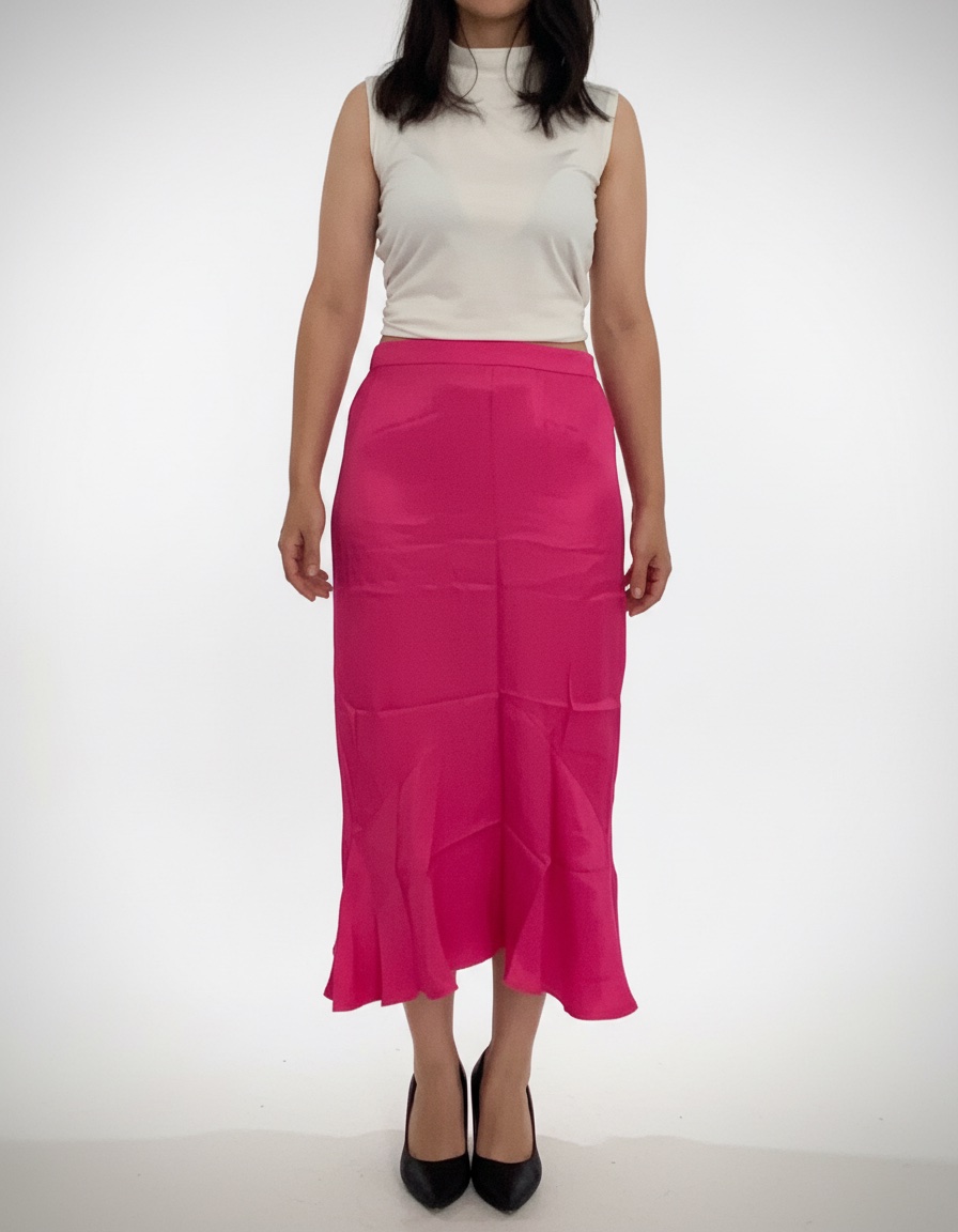 Jupe rose fuchsia satinée tissu viscose neuve 