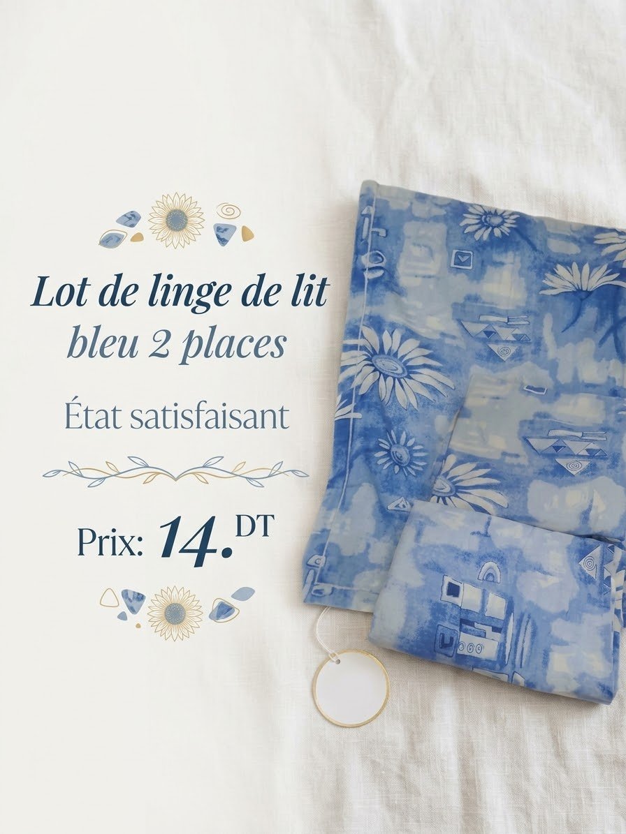 Lot de linge de lit bleu 2 places