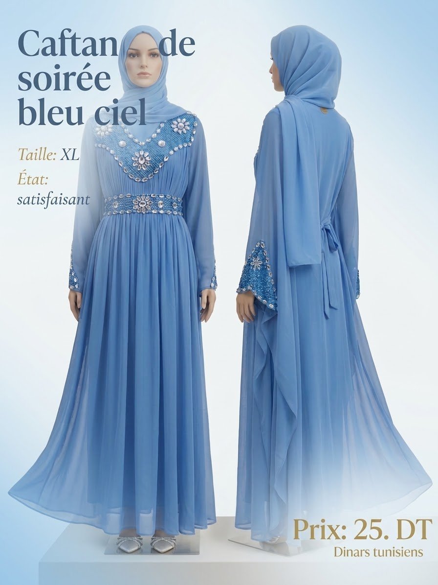 Caftan de Soirée Bleu Ciel