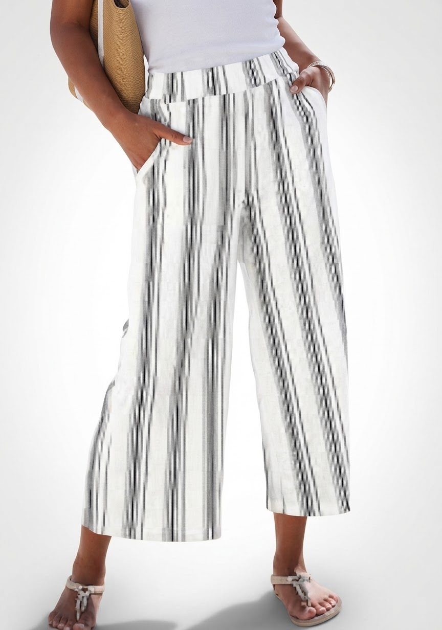 Pantalon fluide rayé blanc et marine de la marque Amisu