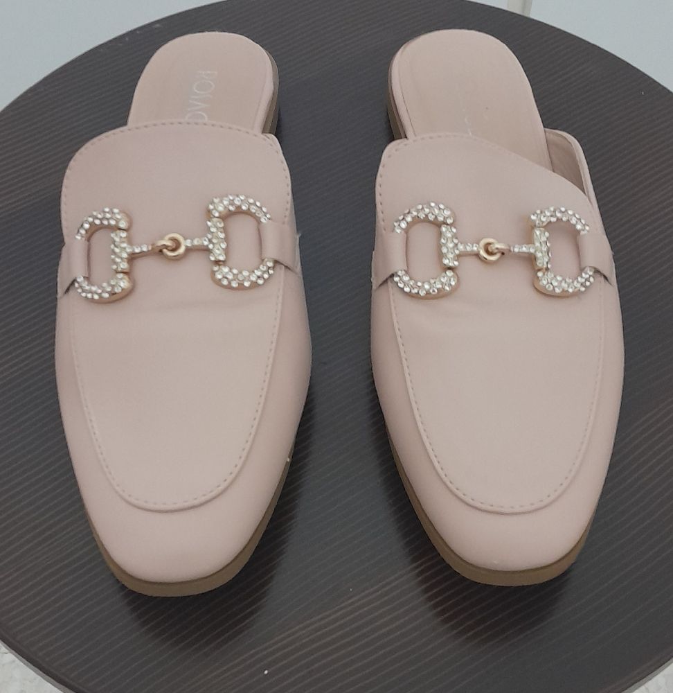 Mules rosace rose poudré