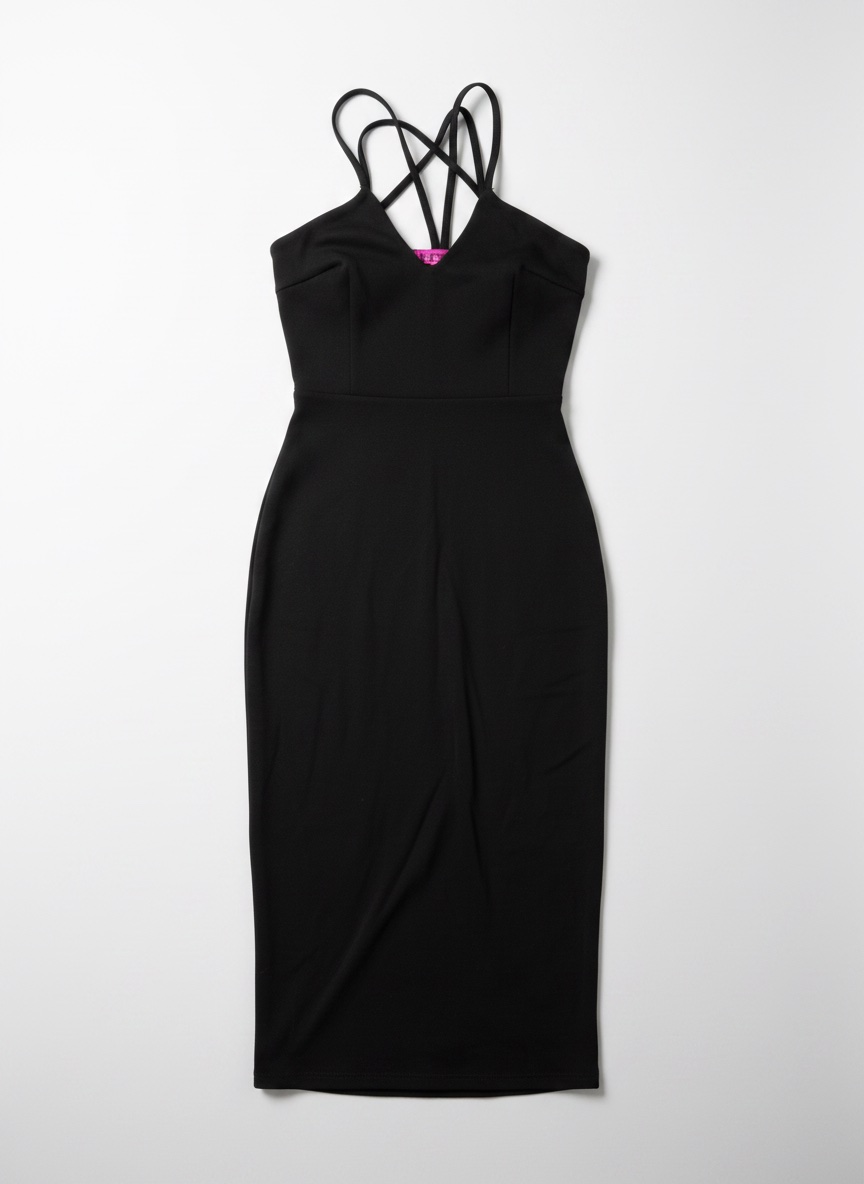 Robe noire élégante avec un dos croisé en X 