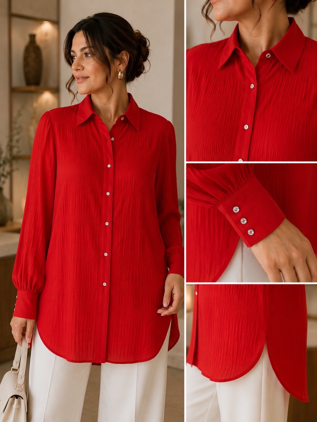 Chemise rouge élégante plissée❤️