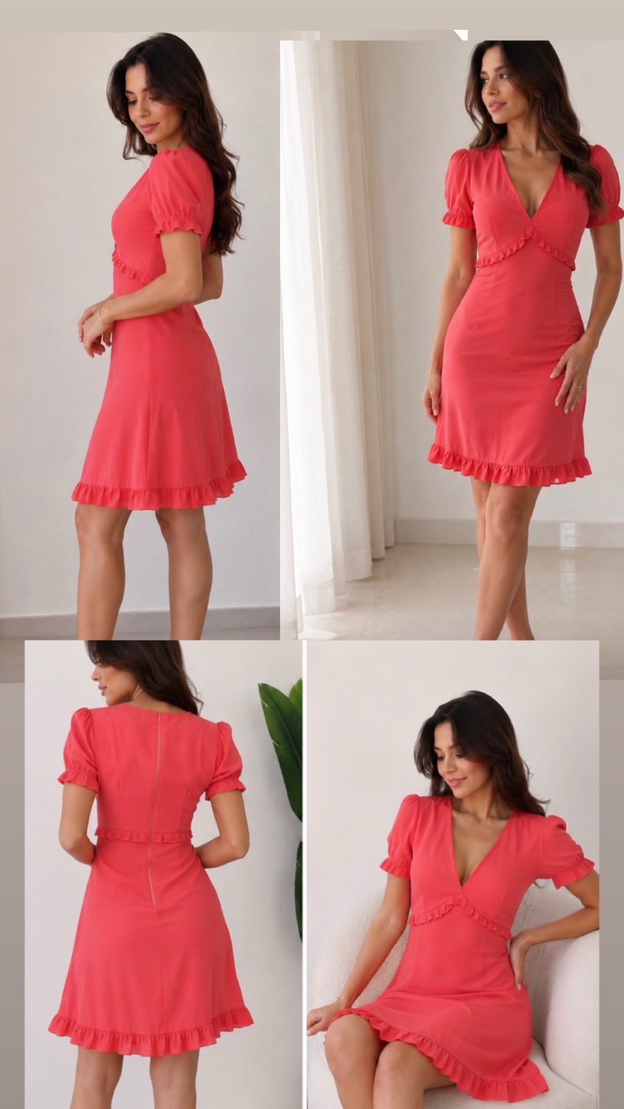 Robe corail élégante à manches bouffantes😍