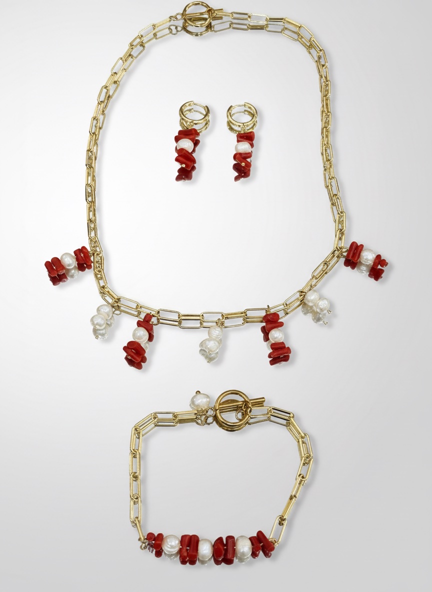 Collier corail et perles de culture