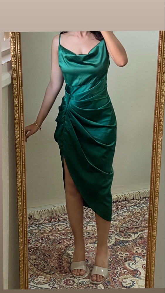 Green satin dress