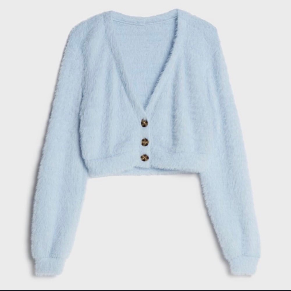  BERSHKA fluffy cardigan in light blue