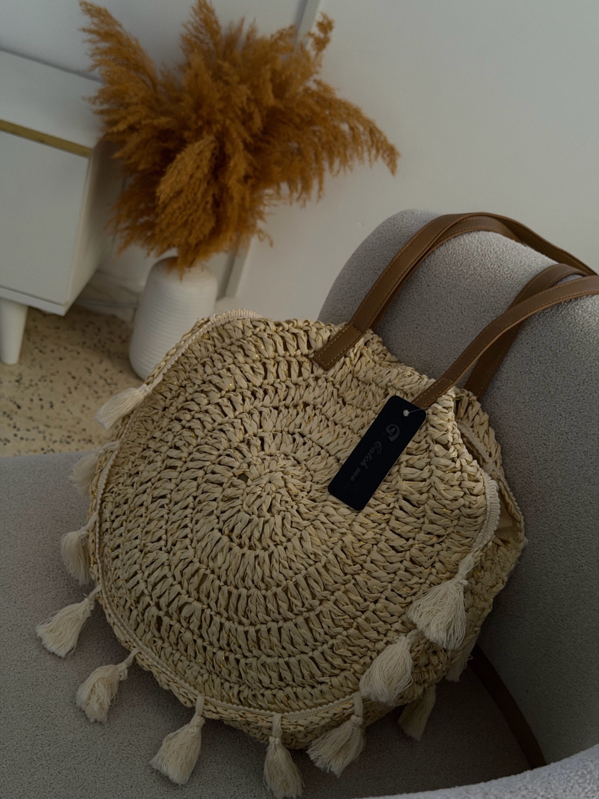 Sac en paille rond beige