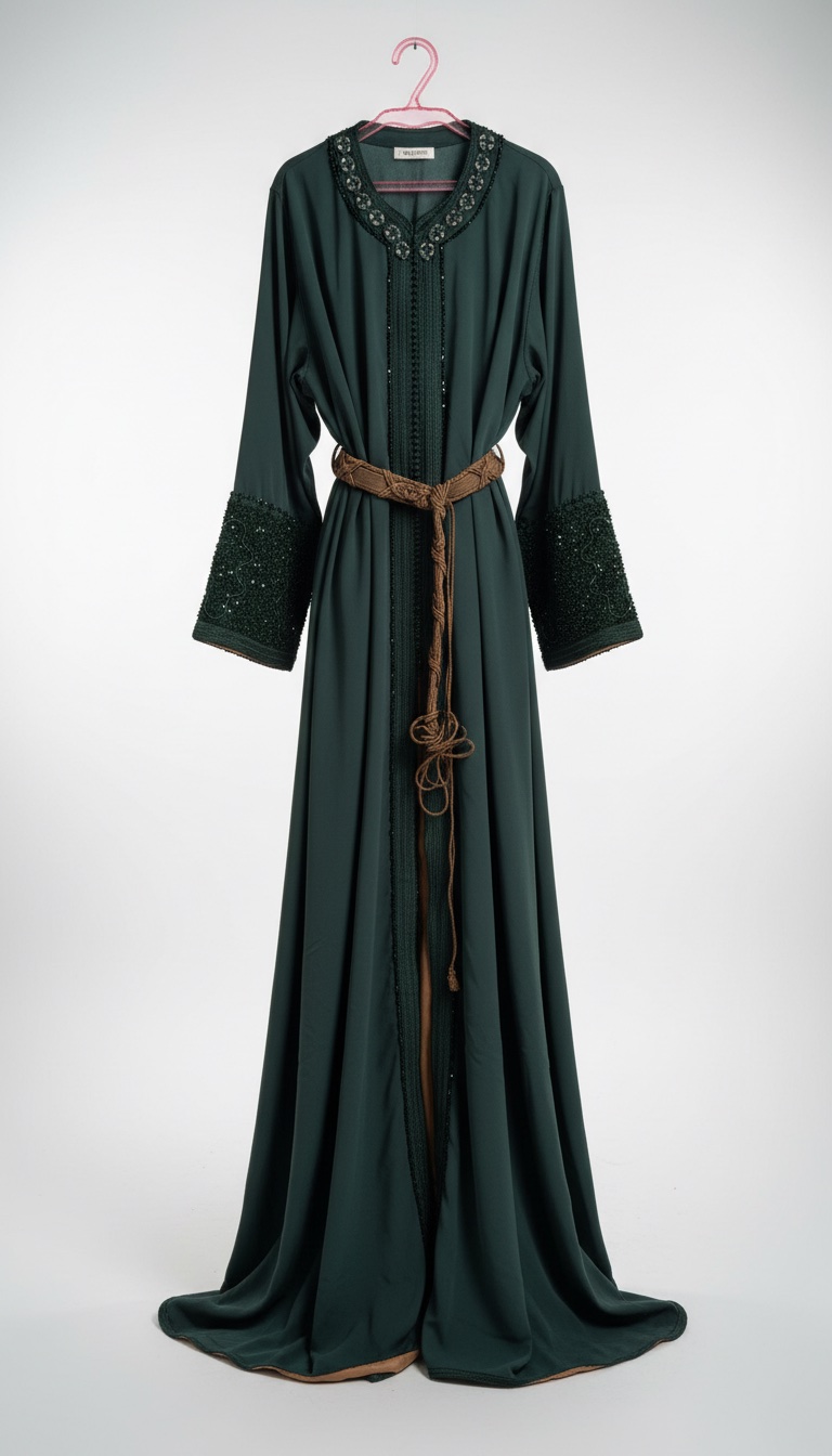 Caftan vert Marocain 2 piéces brodé a la main