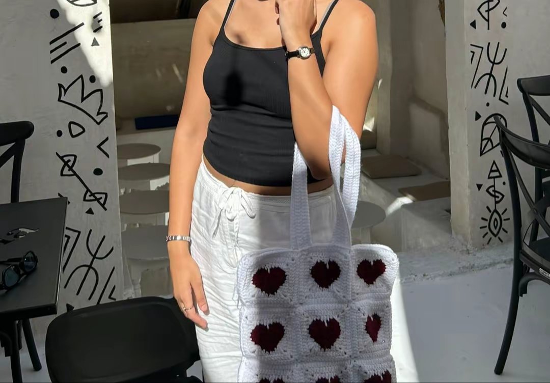 Sac en crochet 🧶 granny square heart tote bag ( woman and kids)