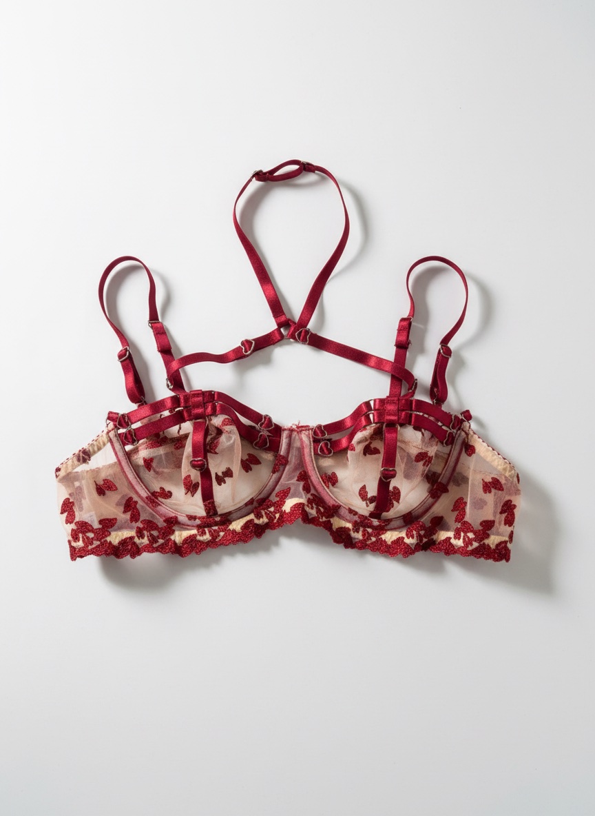 Lingerie (bra) with a strappy design with heart-shaped hardware