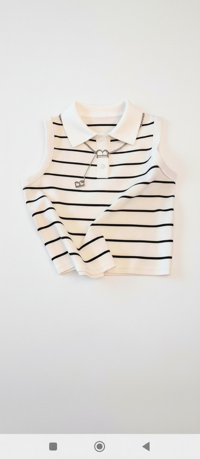Débardeur décontracté et polyvalent pour femme INAWLY avec col polo à rayures.