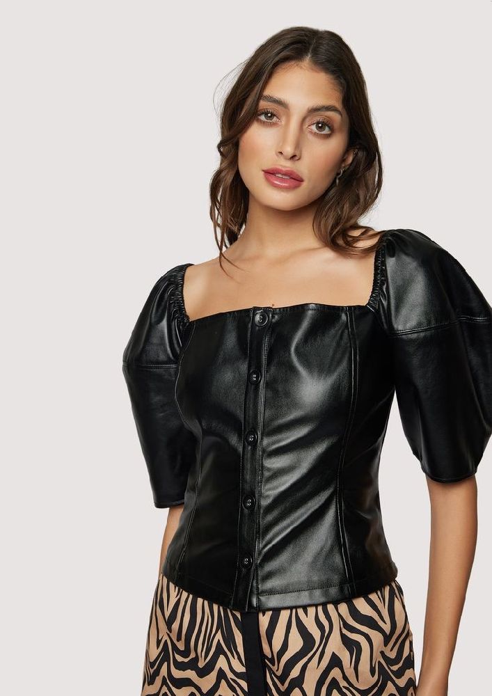 Top noir cuir jennyfer 