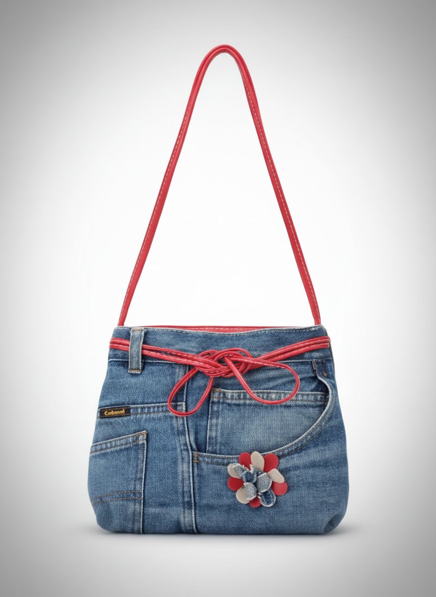 Sac à bandoulière original en jean bleu avec détails rouges💙💙💙
