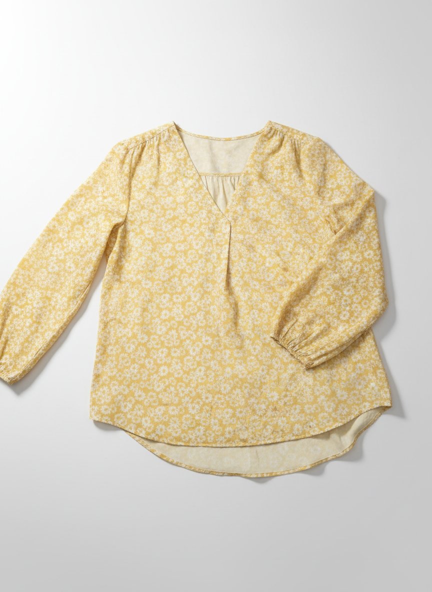 Tunique / Blouse fleurie jaune col en V