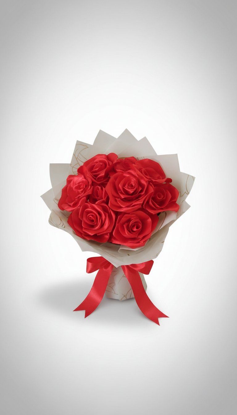 Bouquet de roses éternelles en ruban de satin rouge